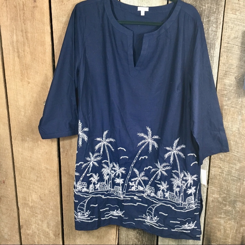 NWT Talbots embroidered embellished tunic size XL